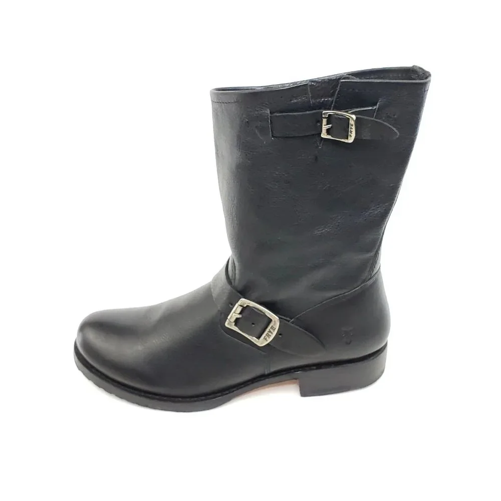Frye Engineer Moto Biker Mid Calf Harness Boots Black Leather Womens Size 10B - Picture 12 of 12